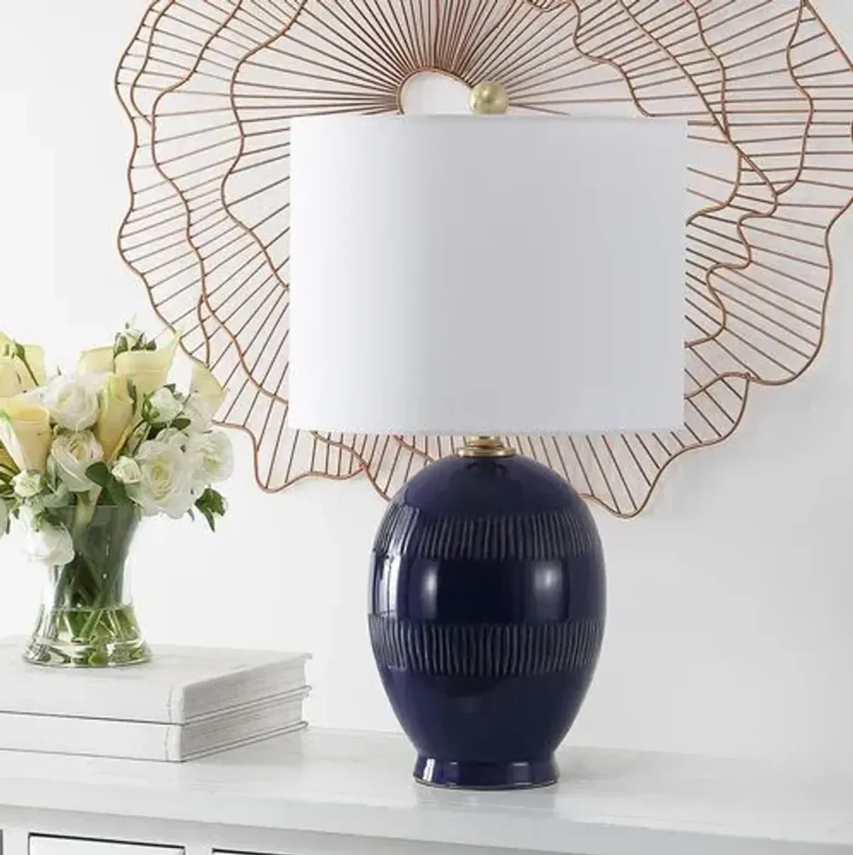 Linn Ceramic Table Lamp - Royal Blue Crackle