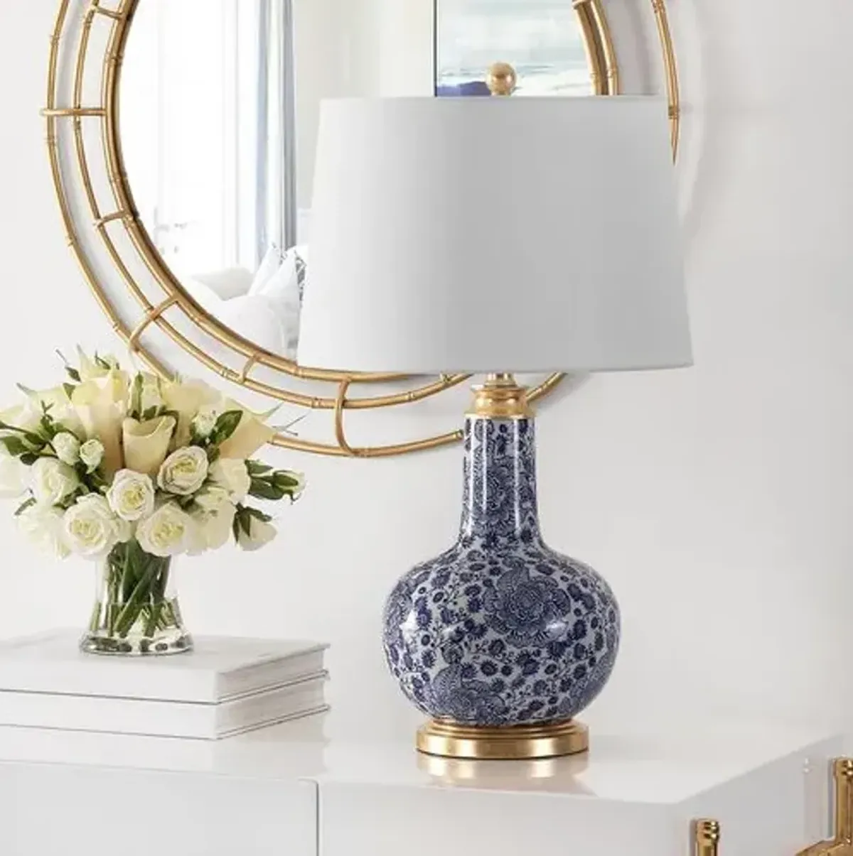 Lisa Ceramic Table Lamp - Blue Rosette