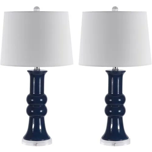 Set of 2 Lexi Ceramic Table Lamps - Navy Blue