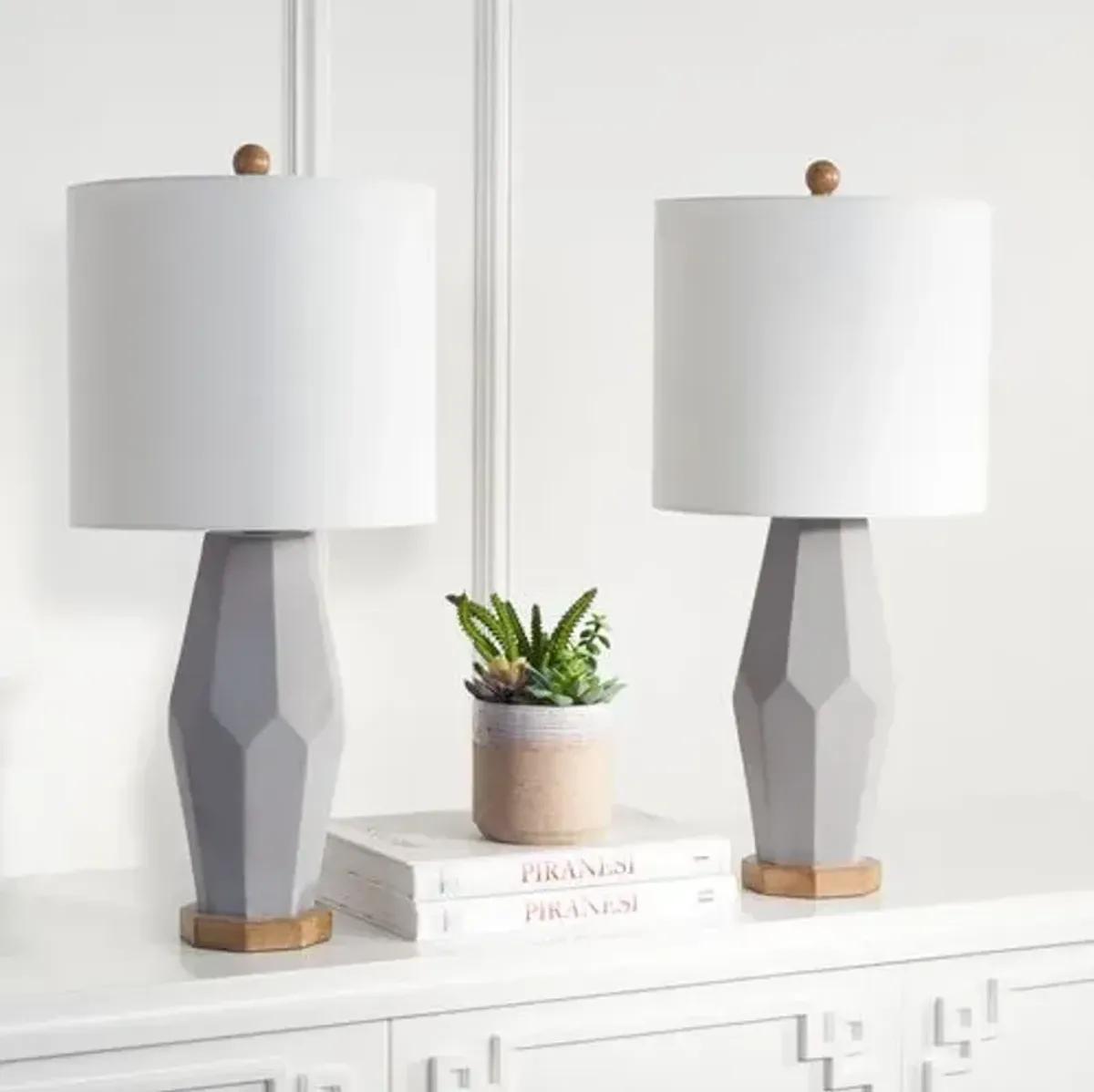 Set of 2 Logan Geometric Table Lamps - Gray/Natural