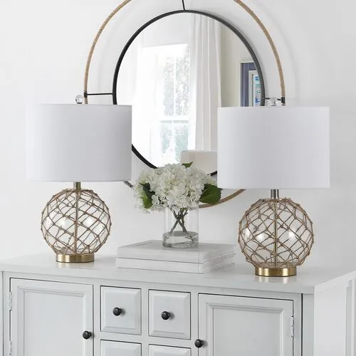 Set of 2 Gabby Glass Table Lamps - Natural Rope