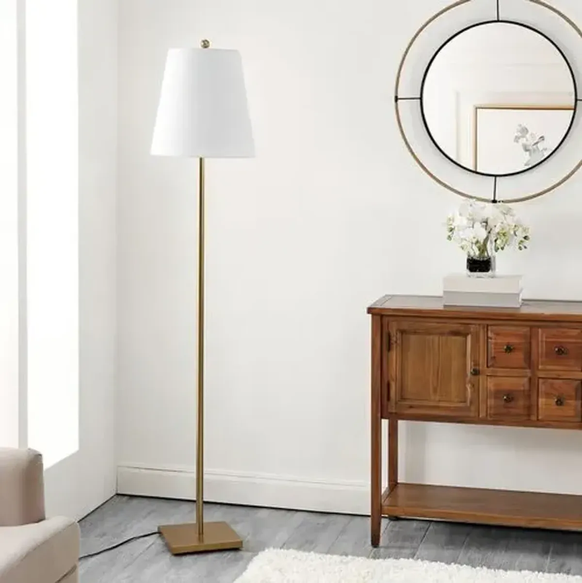 Gaia Metal Floor Lamp - Gold/White