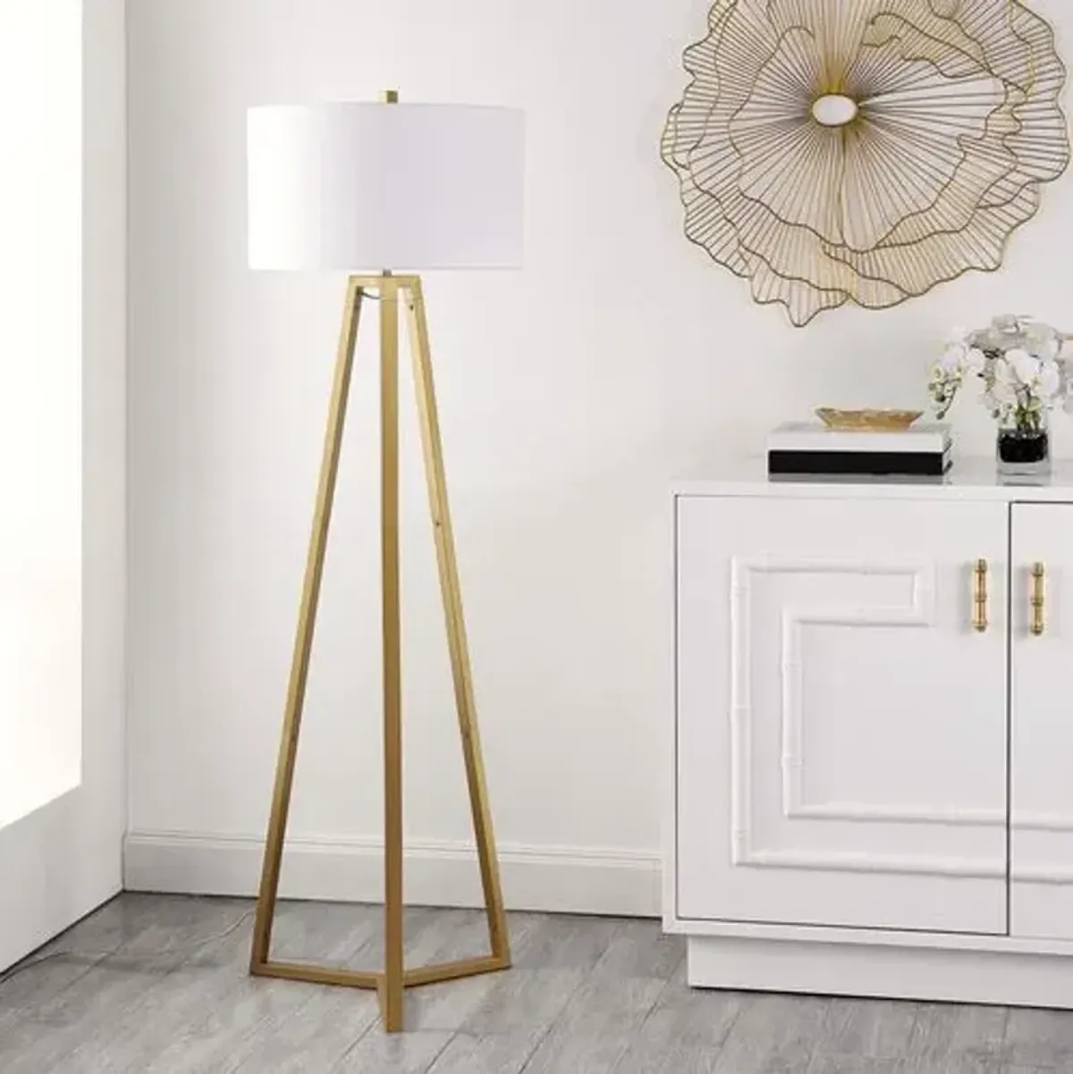 Dakota Metal Tripod Floor Lamp - Gold/White