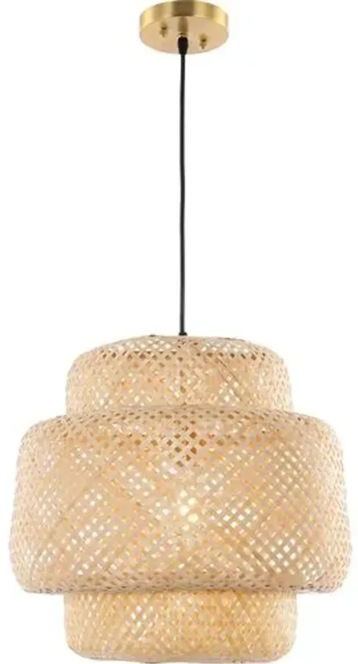 Klarise Basket-Woven Pendant - Natural Rattan - Beige