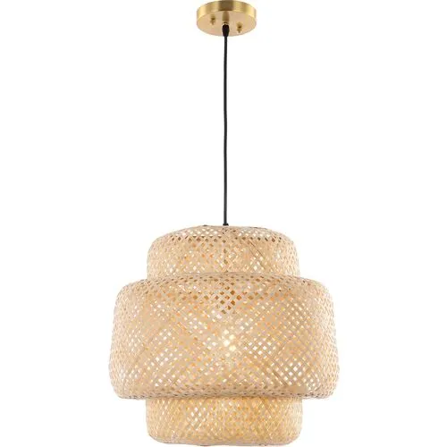 Klarise Basket-Woven Pendant - Natural Rattan - Beige