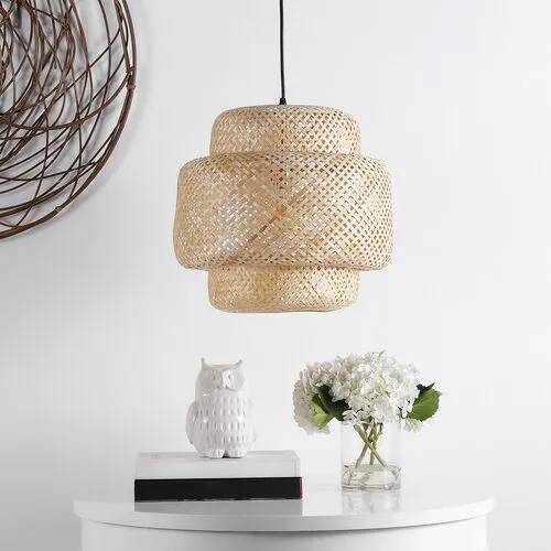 Klarise Basket-Woven Pendant - Natural Rattan - Beige