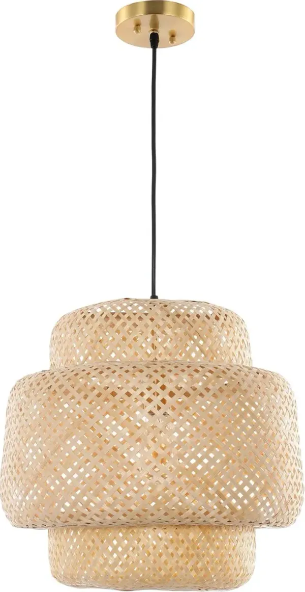 Klarise Basket-Woven Pendant - Natural Rattan - Beige