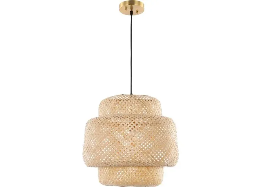 Klarise Basket-Woven Pendant - Natural Rattan - Beige