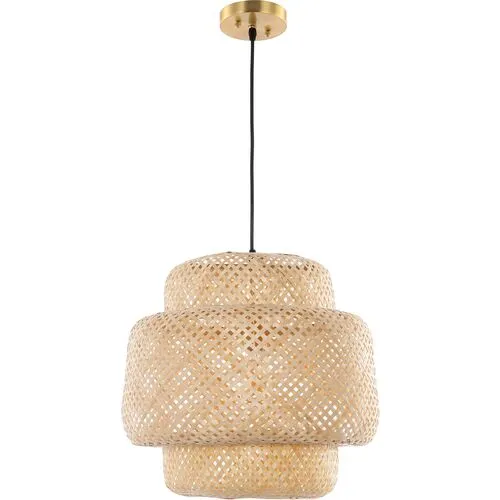 Klarise Basket-Woven Pendant - Natural Rattan - Beige