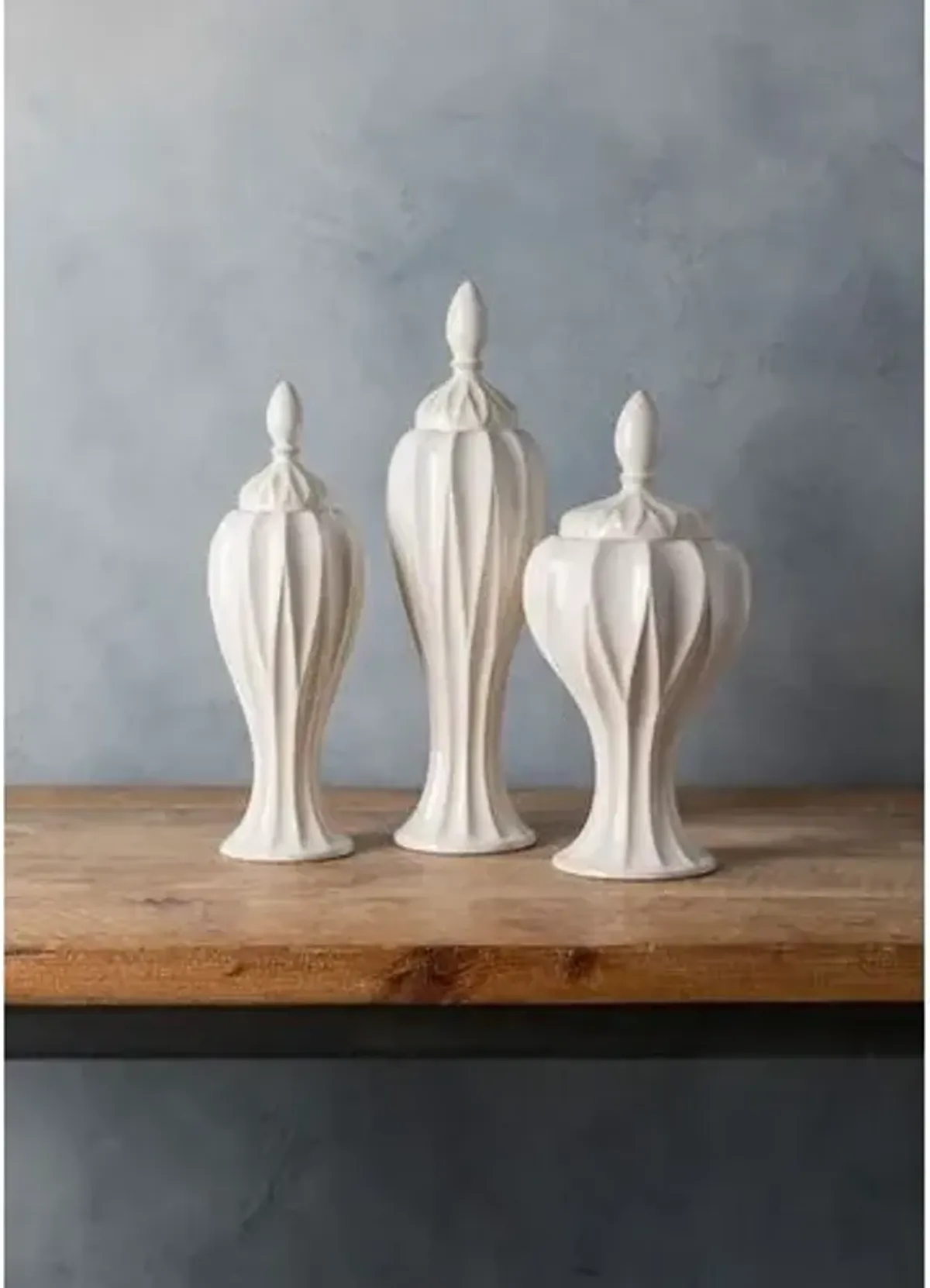 Set of 3 Wadsworth Decorative Jar - Cream - Ivory