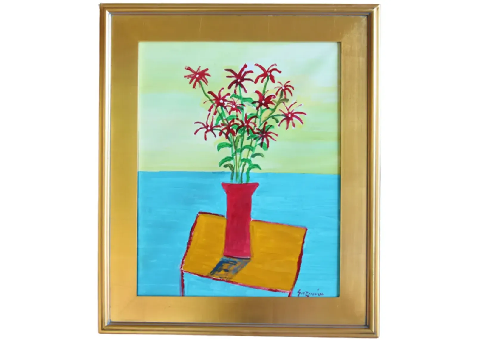 Juan Guzman Flowers Red Vase Painting - blue