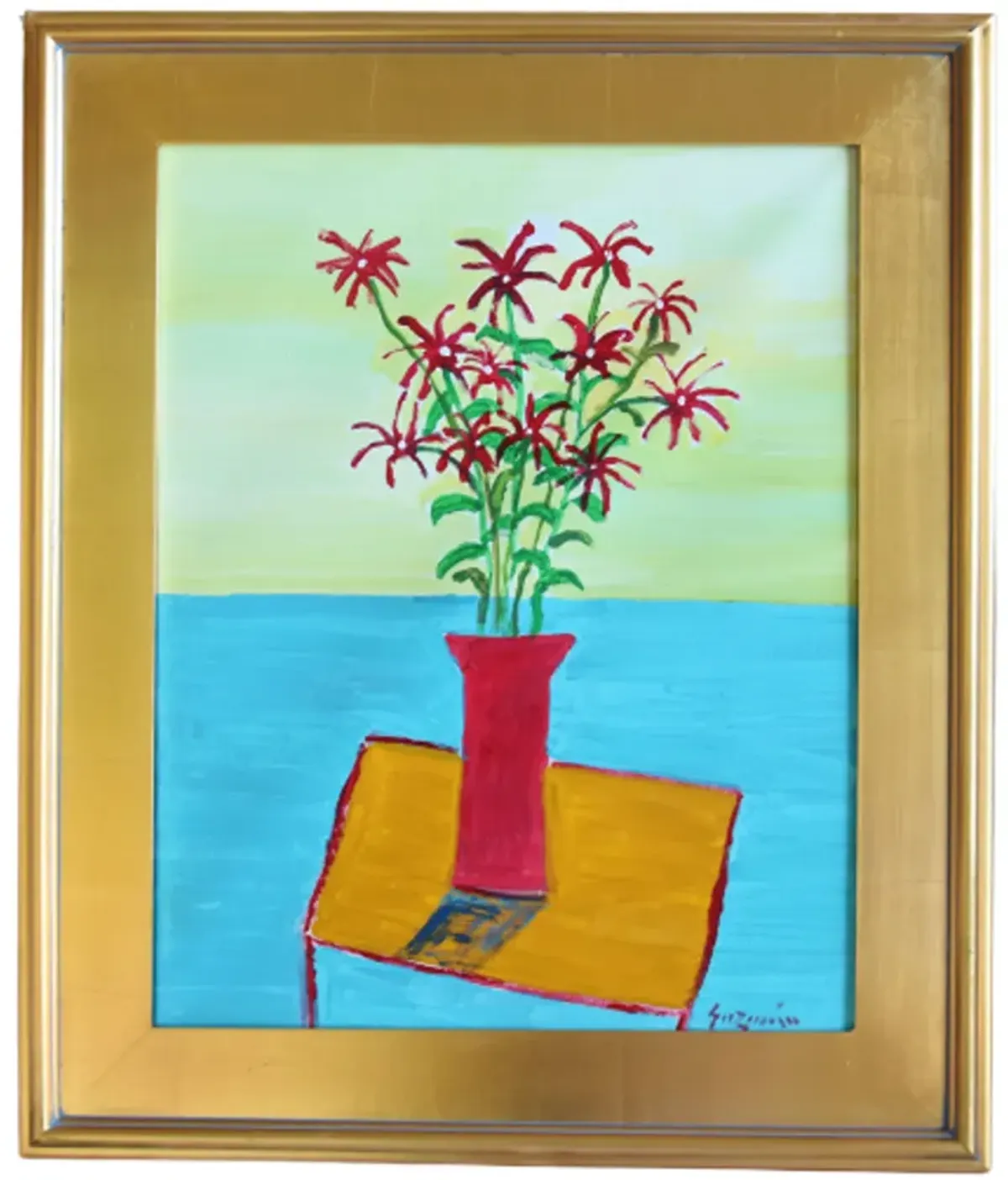 Juan Guzman Flowers Red Vase Painting - blue