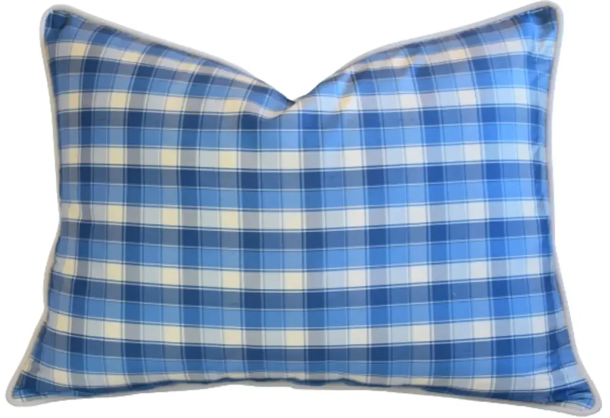 Fabricut Blue White Plaid Silk Pillow