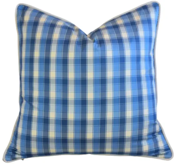 Fabricut Blue White Plaid Silk Pillow