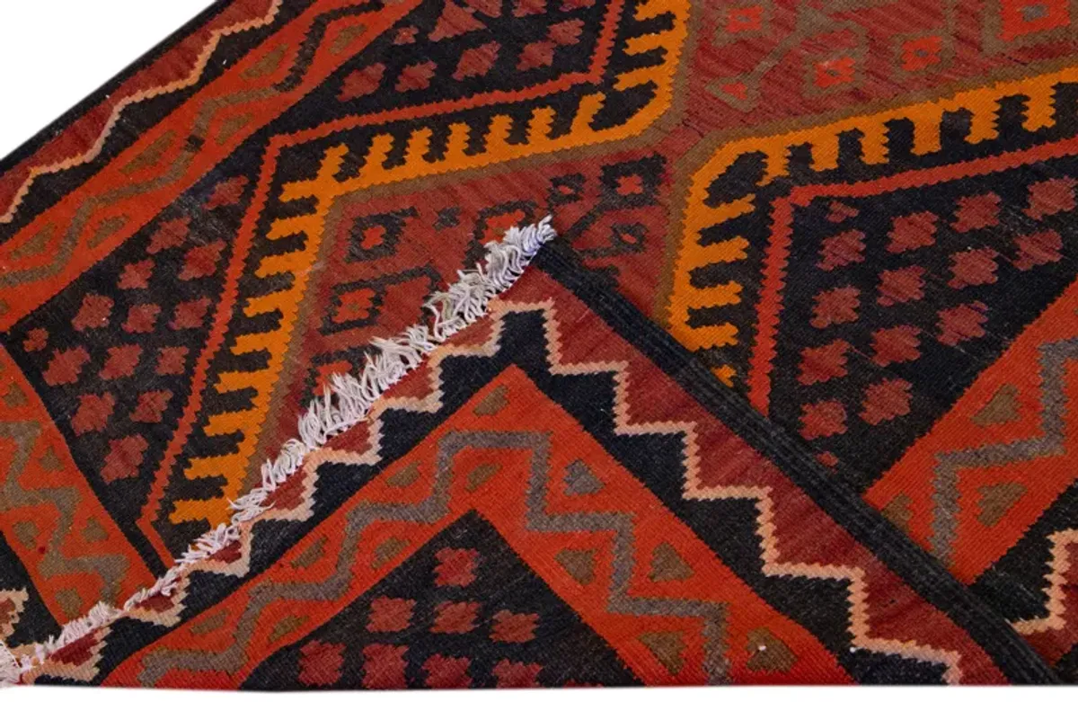 Vintage Kilim Handmade Red Wool Runner - Apadana - Orange