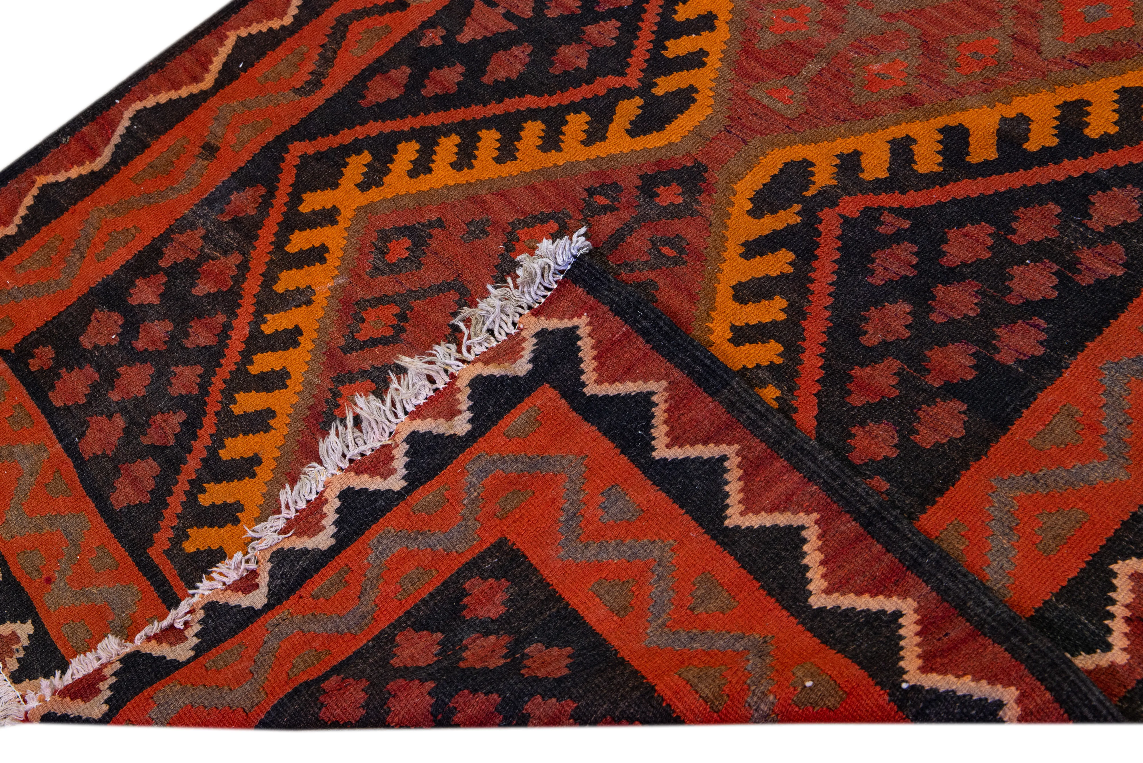 Vintage Kilim Handmade Red Wool Runner - Apadana - Orange