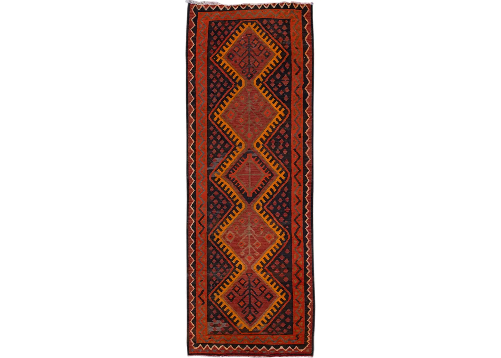 Vintage Kilim Handmade Red Wool Runner - Apadana - Orange