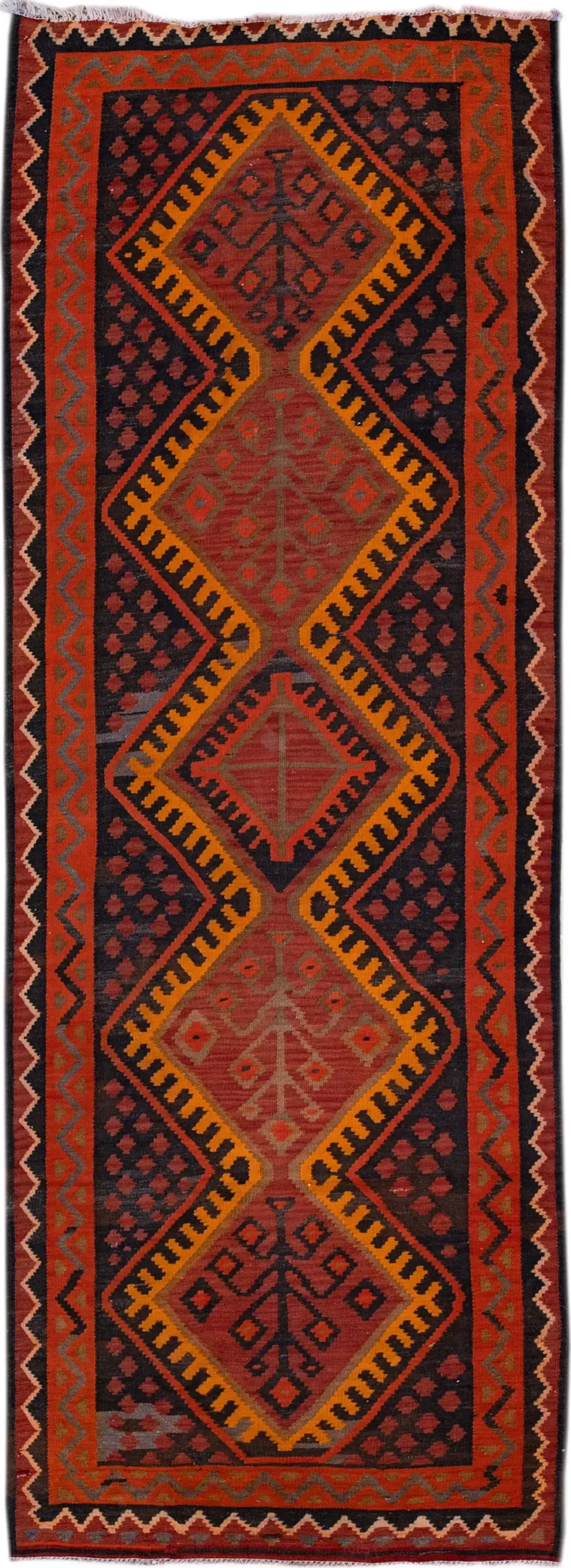 Vintage Kilim Handmade Red Wool Runner - Apadana - Orange