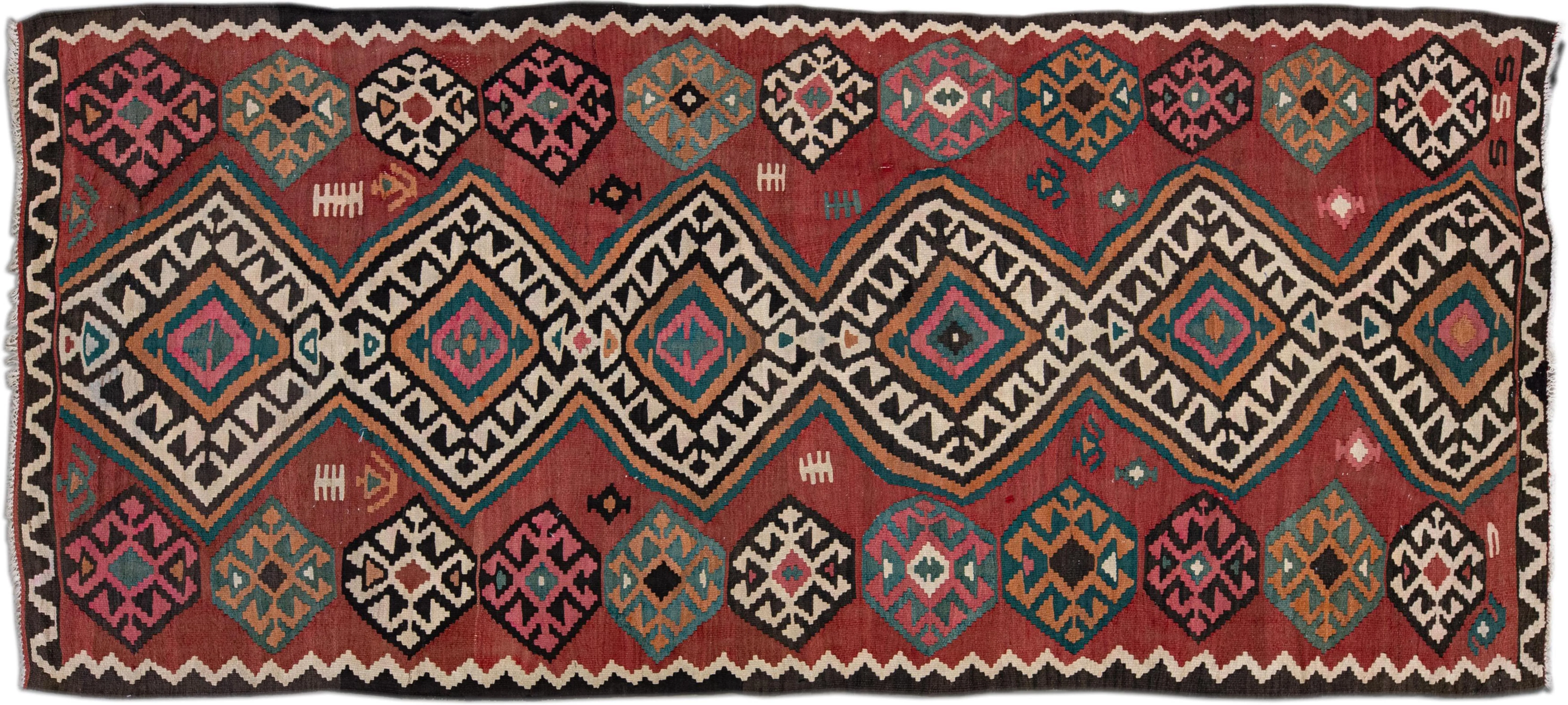 Kilim Handmade Red Wool Runner - Apadana