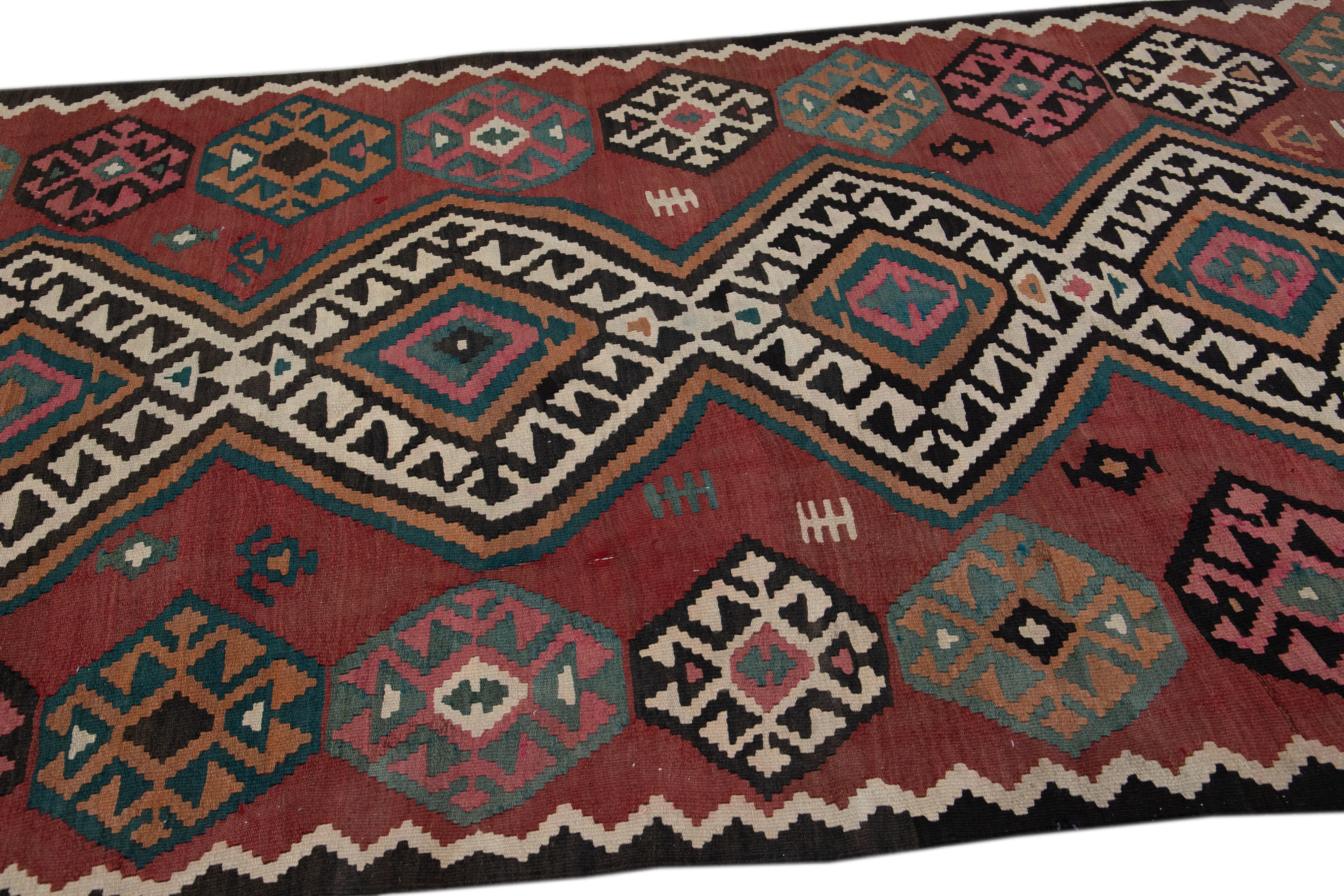 Kilim Handmade Red Wool Runner - Apadana