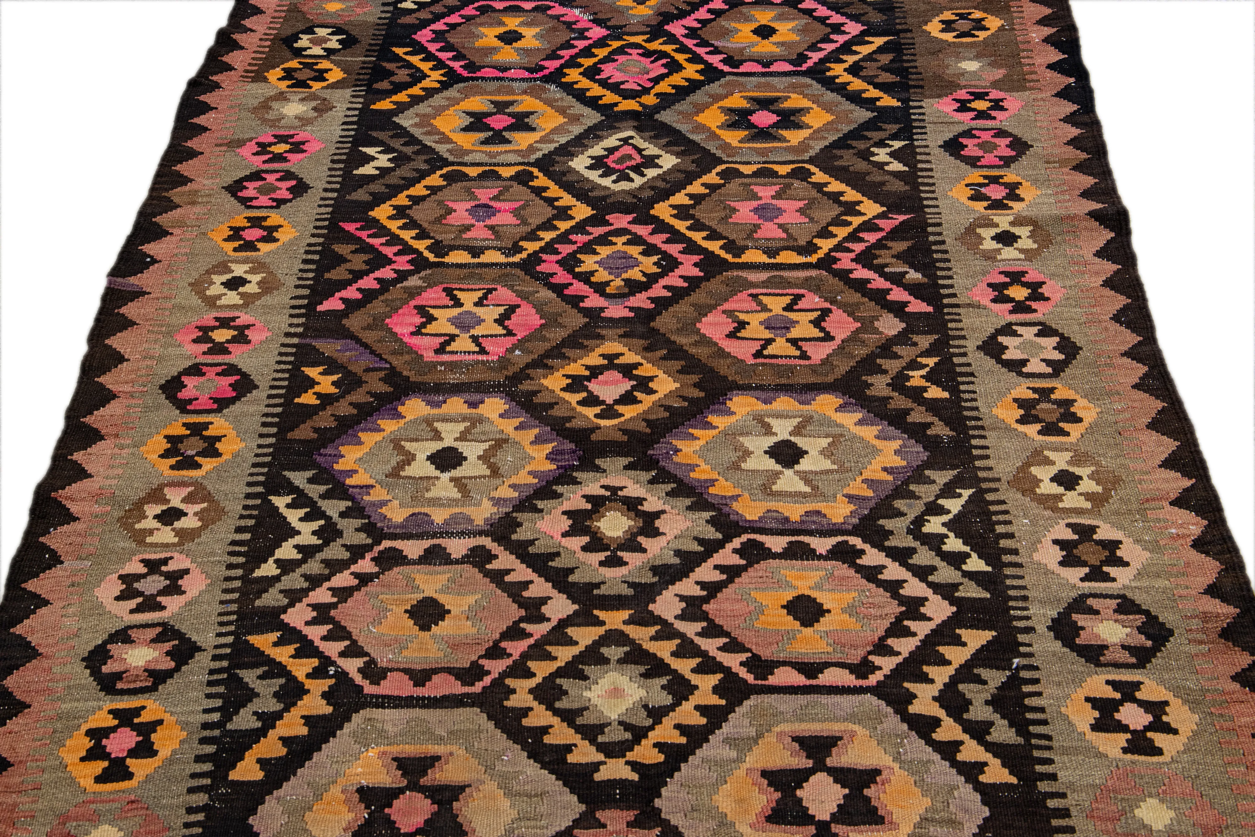 Kilim Handmade Brown Wool Runner - Apadana