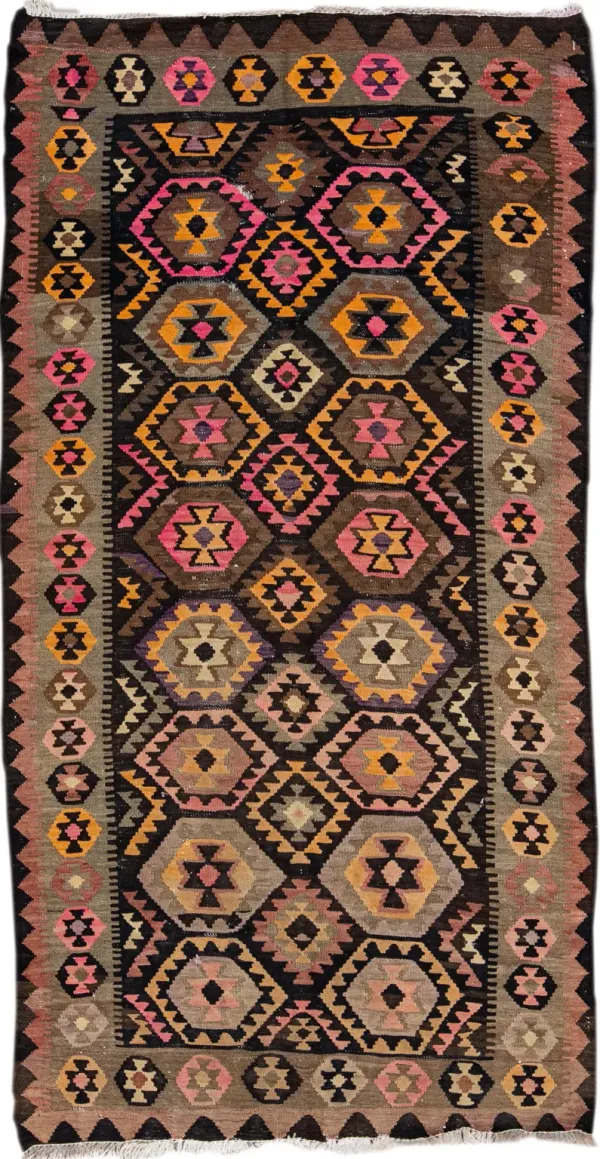 Kilim Handmade Brown Wool Runner - Apadana