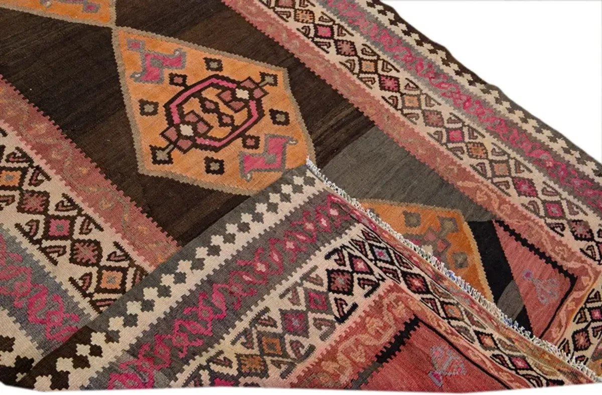 Kilim Handmade Brown Wool Runner - Apadana