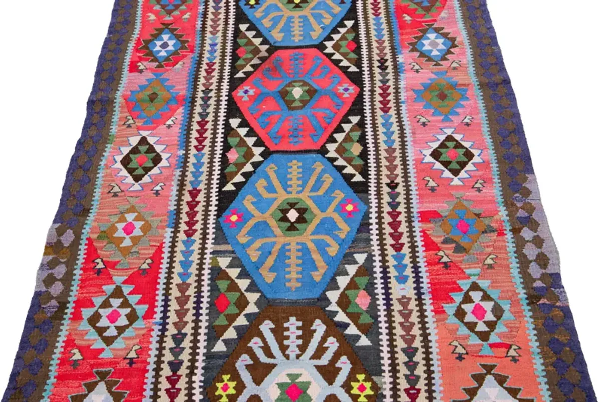 Kilim Multicolor Wool Runner - Apadana - Pink