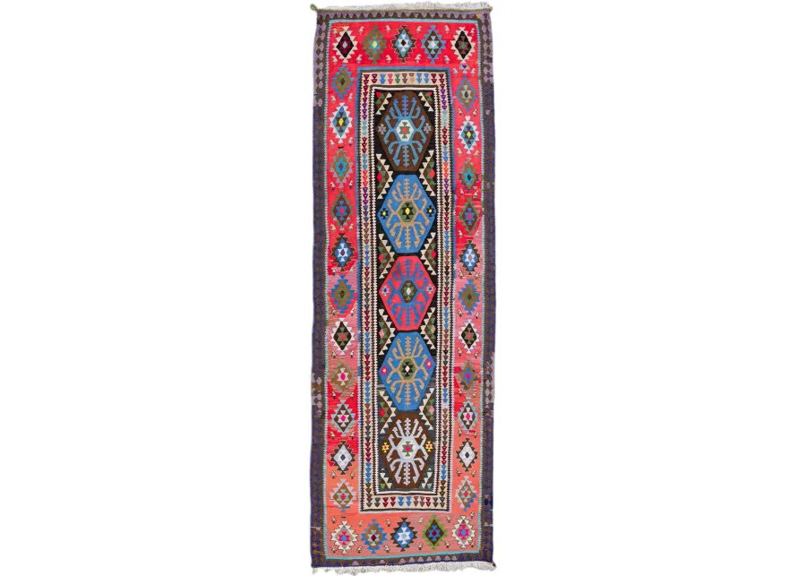 Kilim Multicolor Wool Runner - Apadana - Pink