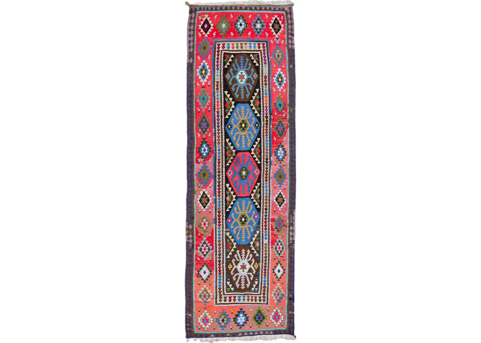 Kilim Multicolor Wool Runner - Apadana - Pink