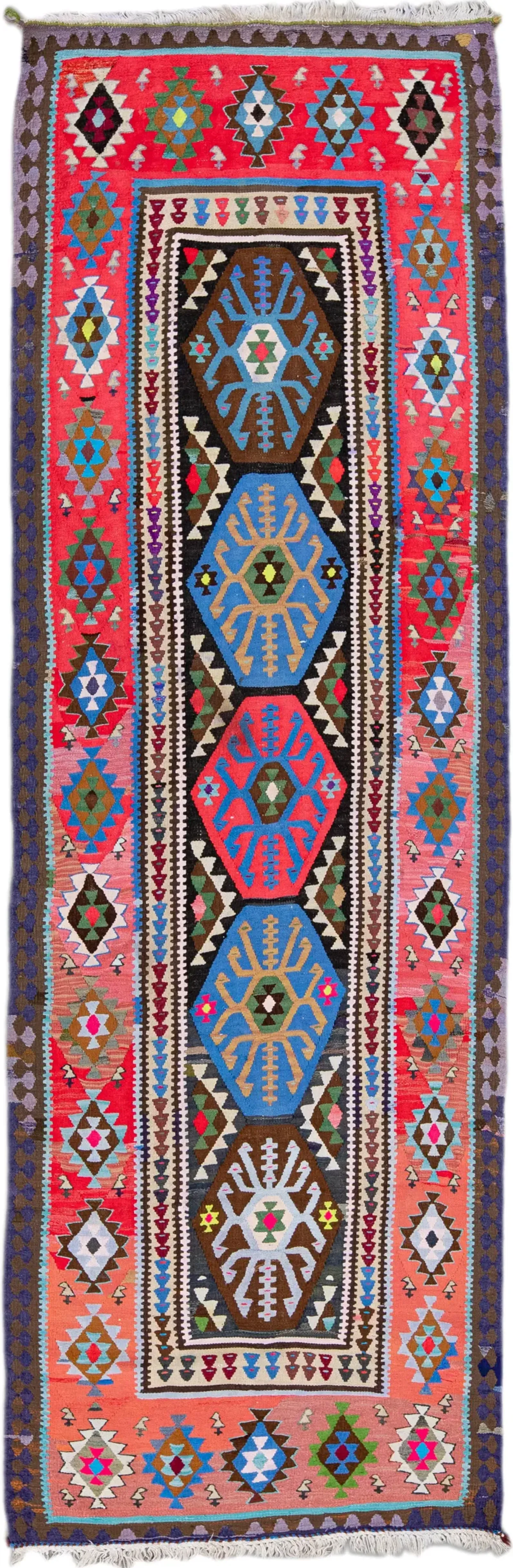 Kilim Multicolor Wool Runner - Apadana - Pink