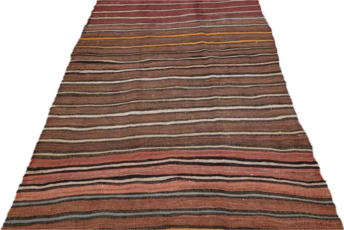 Striped Brown Wool Runner - Apadana