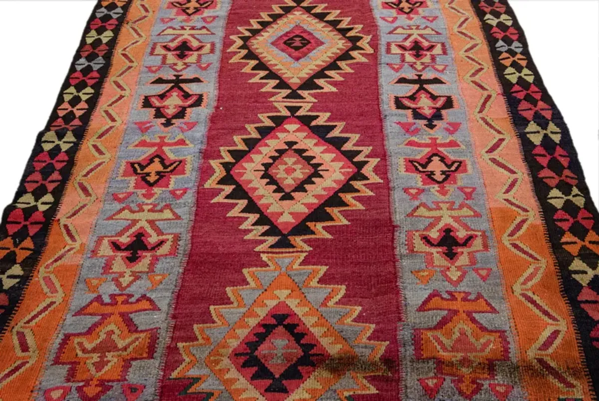 Red Kilim Handmade Wool Runner - Apadana