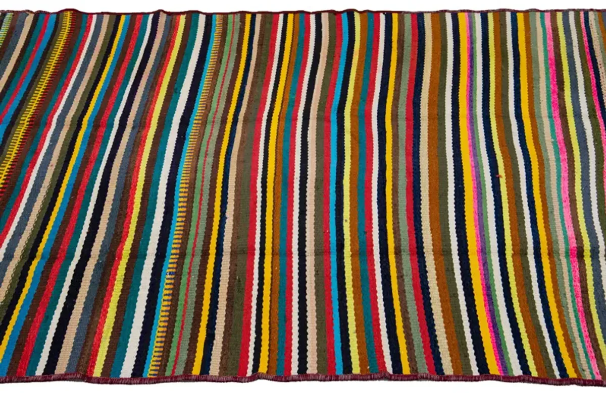 Vintage Kilim Striped Wool Runner - Apadana - Orange