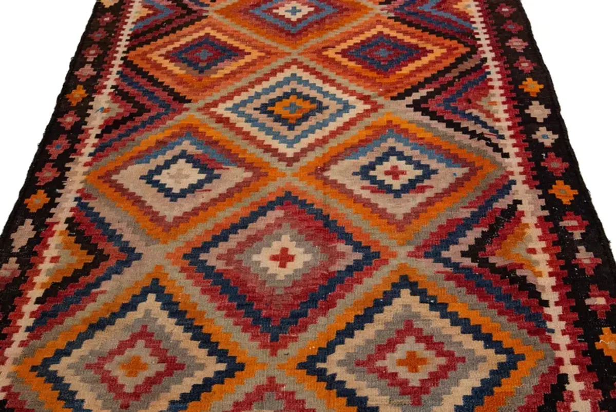 Kilim Orange Tribal Wool Runner - Apadana