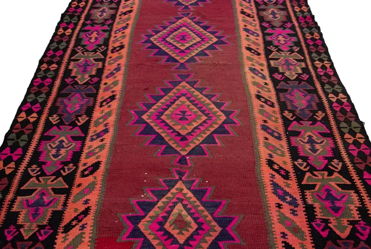 Kilim Red Handmade Wool Runner - Apadana - Pink