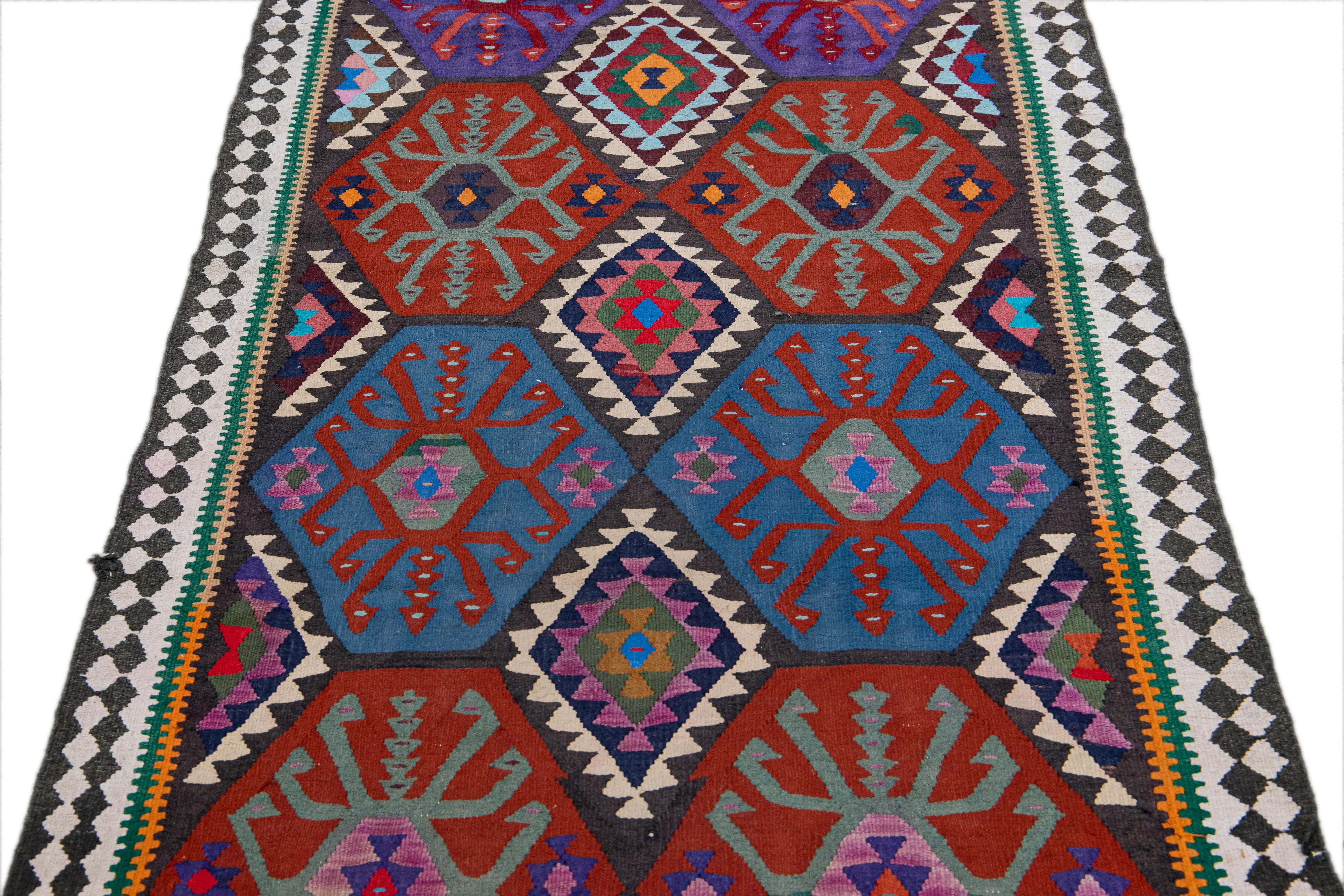 Kilim Multicolor Wool Runner - Apadana - Purple