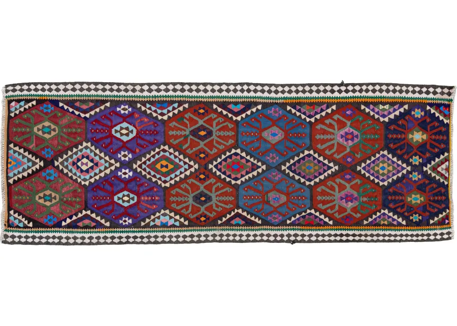 Kilim Multicolor Wool Runner - Apadana - Purple