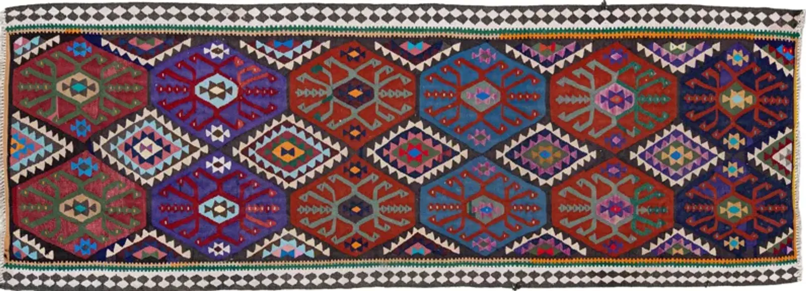 Kilim Multicolor Wool Runner - Apadana - Purple