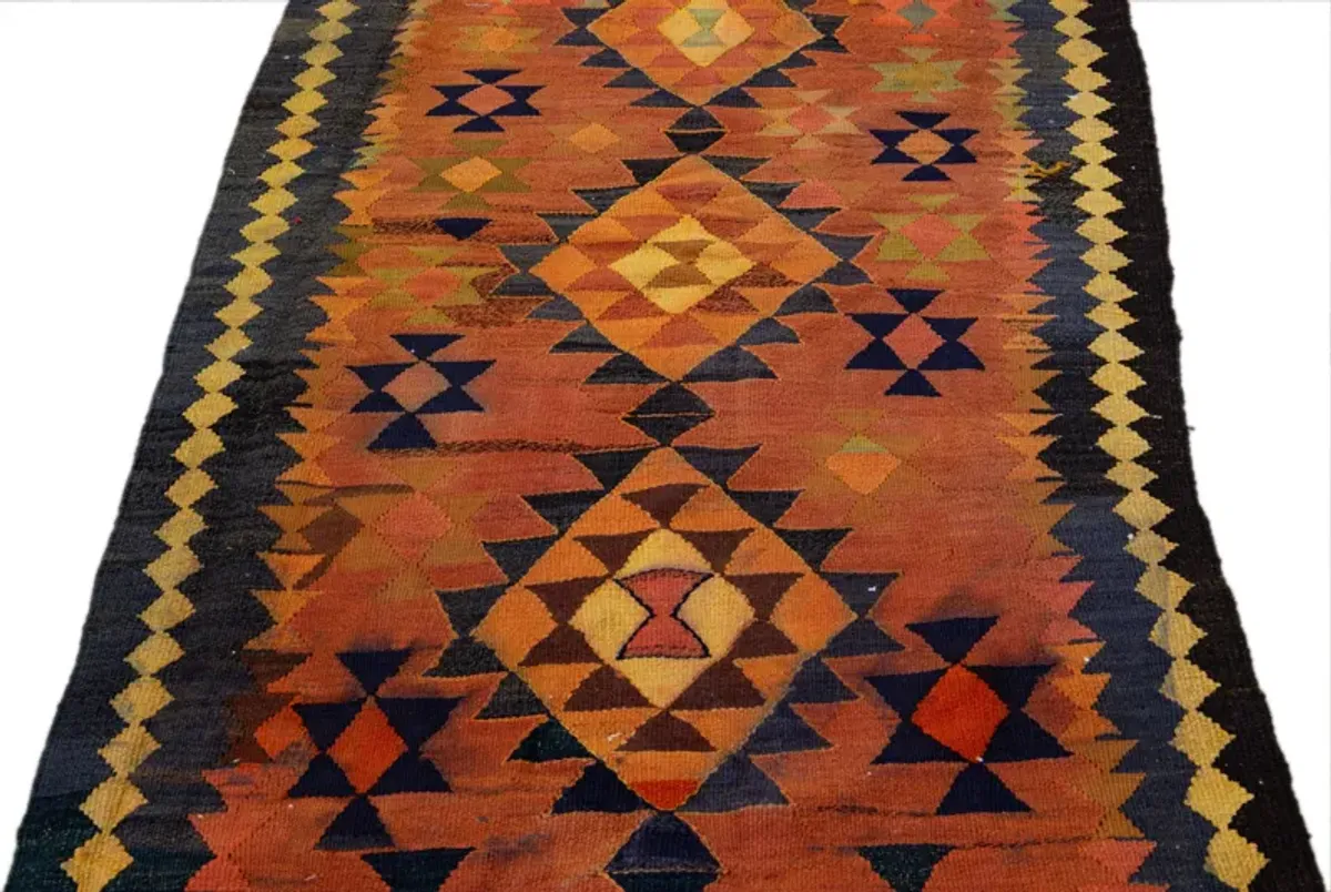 Kilim Rust Tribal Wool Runner - Apadana - Yellow