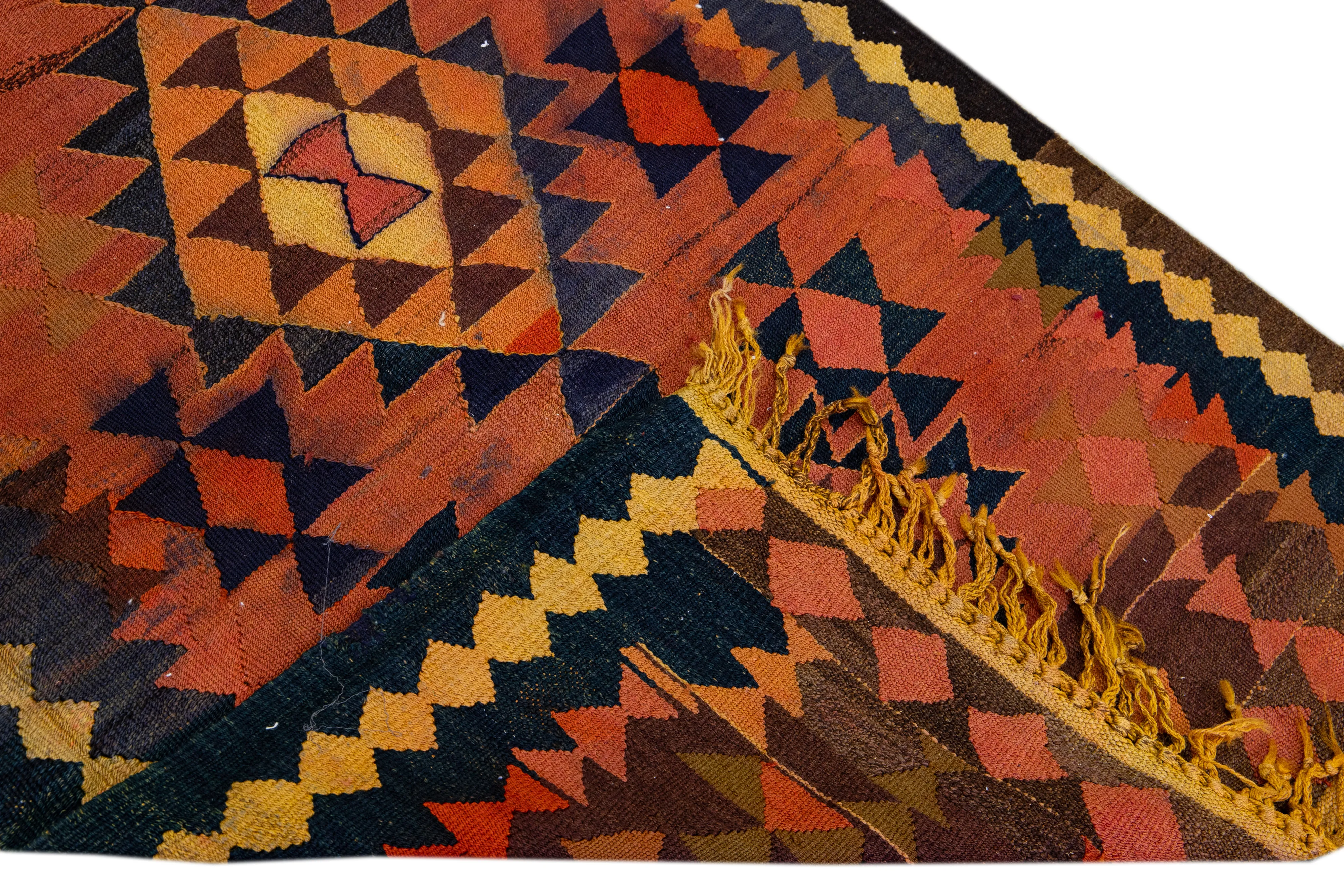 Kilim Rust Tribal Wool Runner - Apadana - Yellow