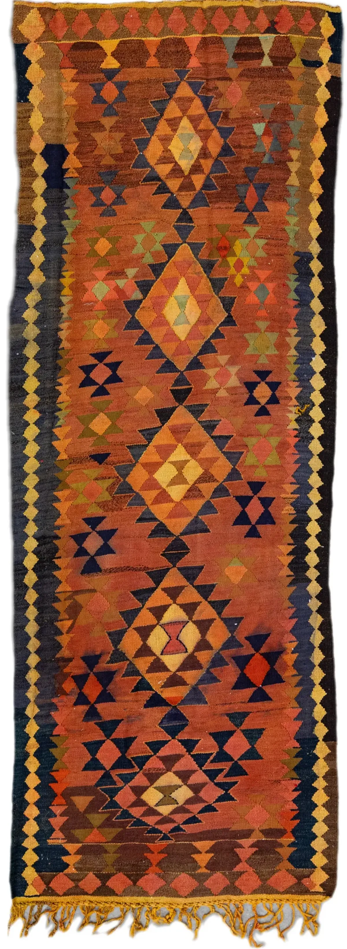 Kilim Rust Tribal Wool Runner - Apadana - Yellow