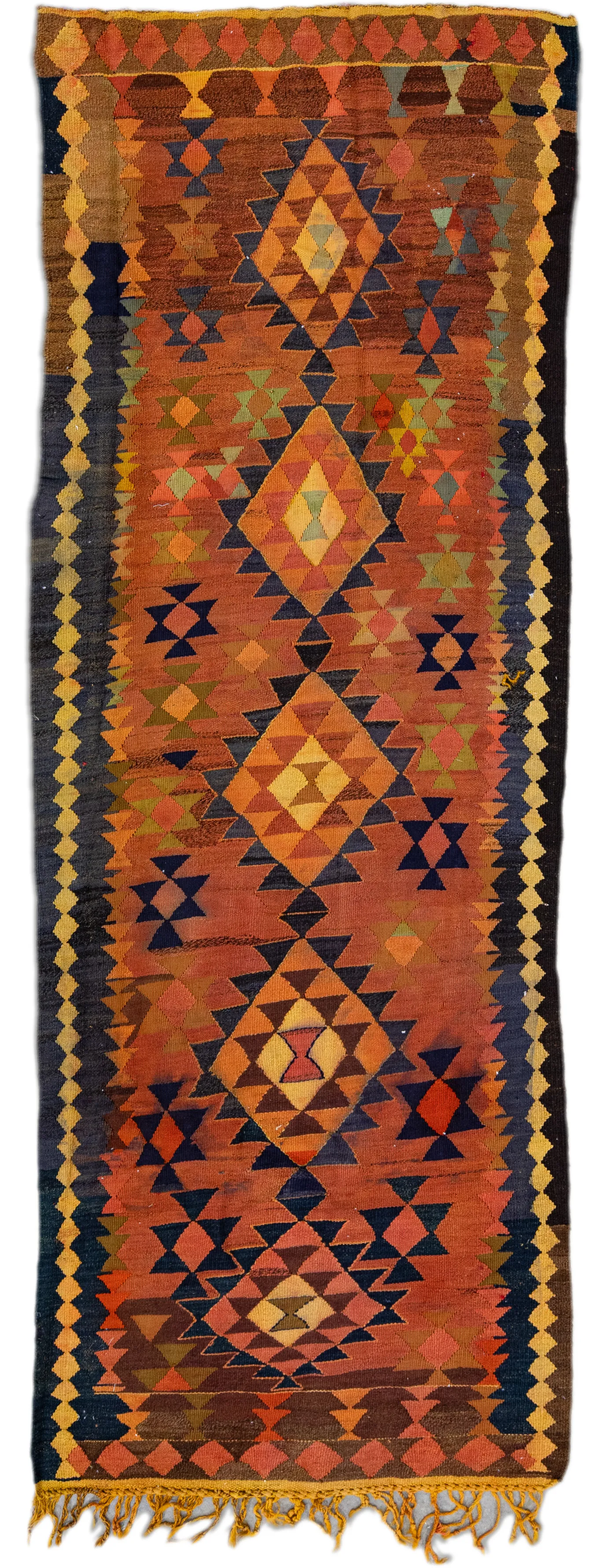 Kilim Rust Tribal Wool Runner - Apadana - Yellow