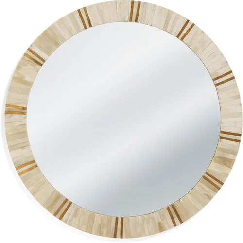 Clive Round Bone Wall Mirror - Cream/Brass