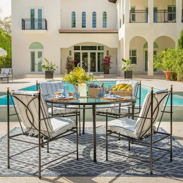Frances 5-Pc Round Dining Set, White/Black Welt