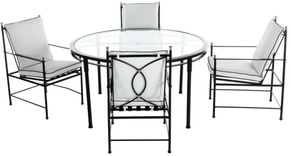 Frances 5-Pc Round Dining Set, White/Black Welt