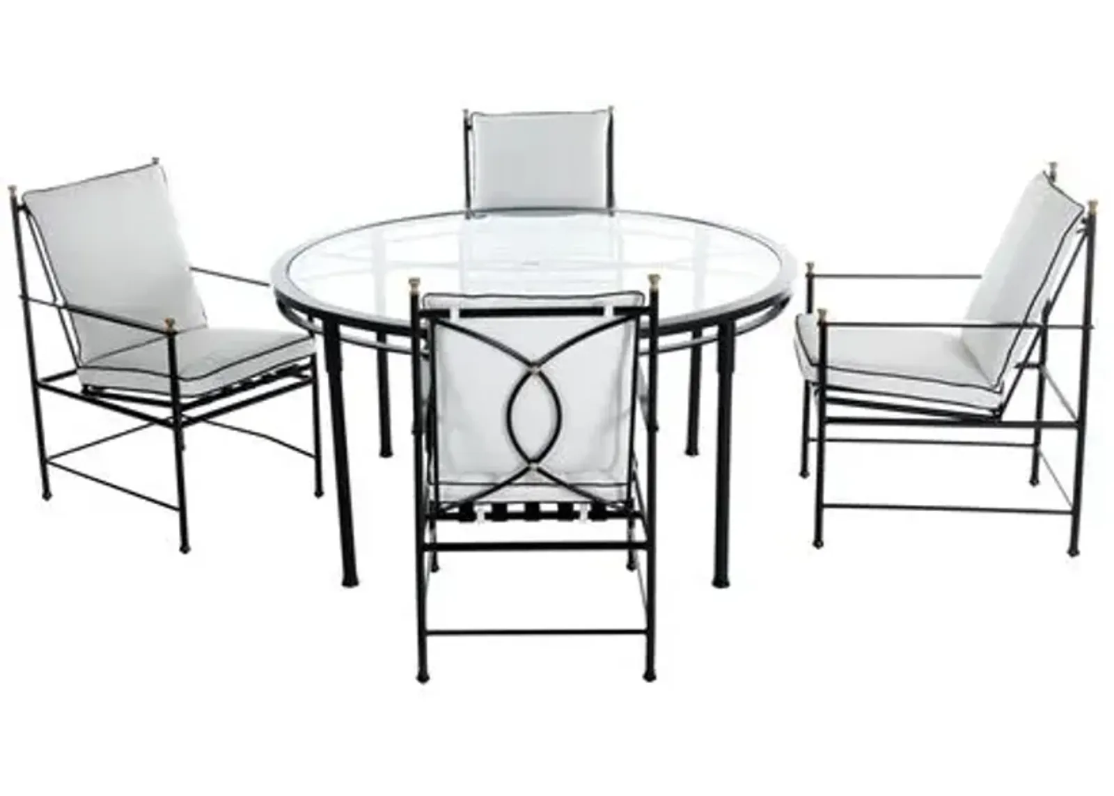 Frances 5-Pc Round Outdoor Dining Set - White/Black Welt