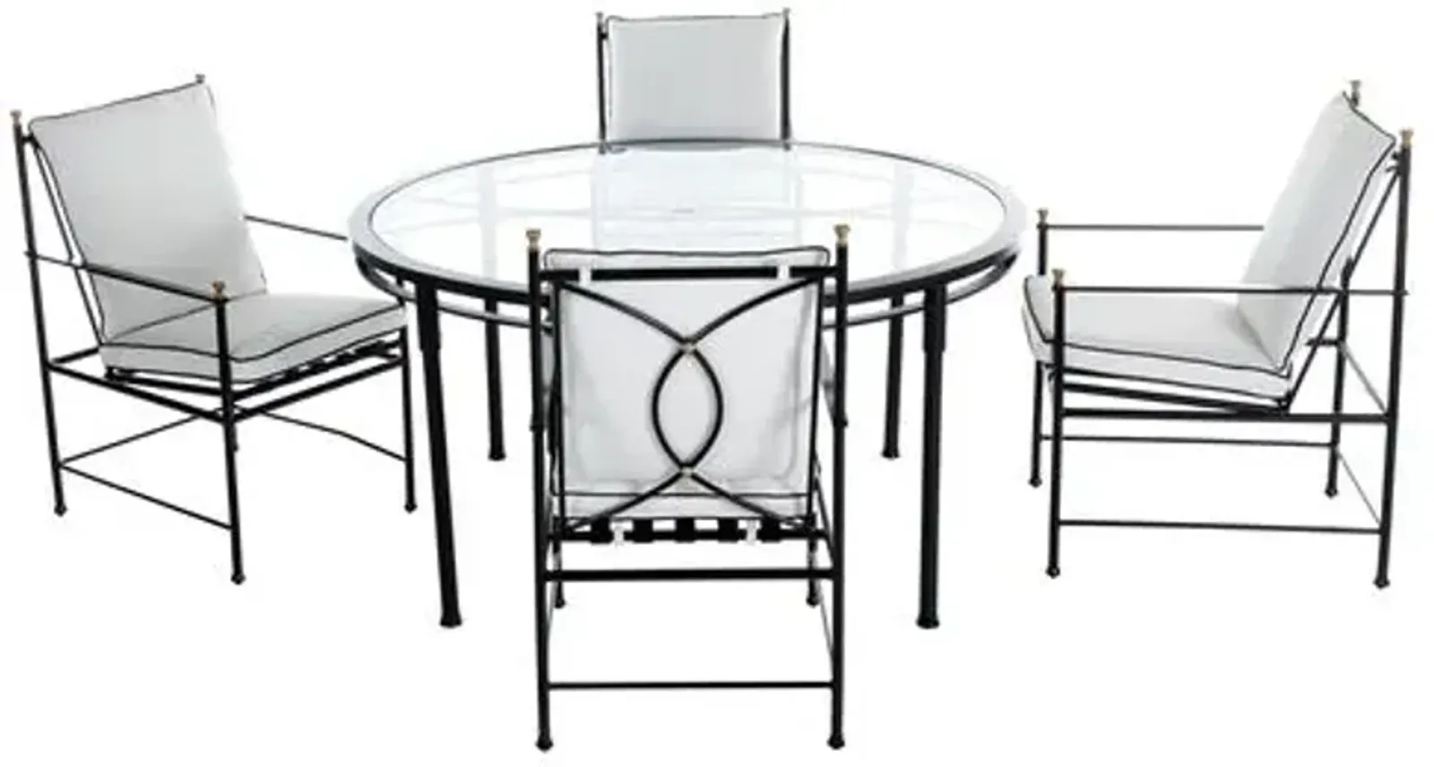 Frances 5-Pc Round Outdoor Dining Set - White/Black Welt