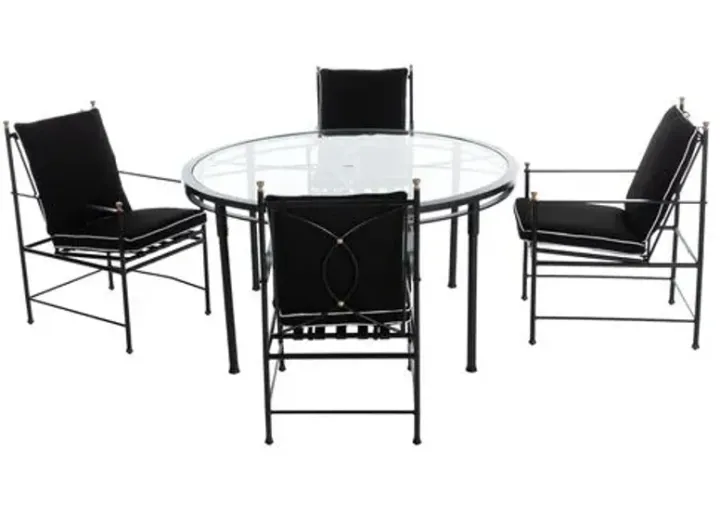 Frances 5-Pc Round Outdoor Dining Set Black/White Welt by One