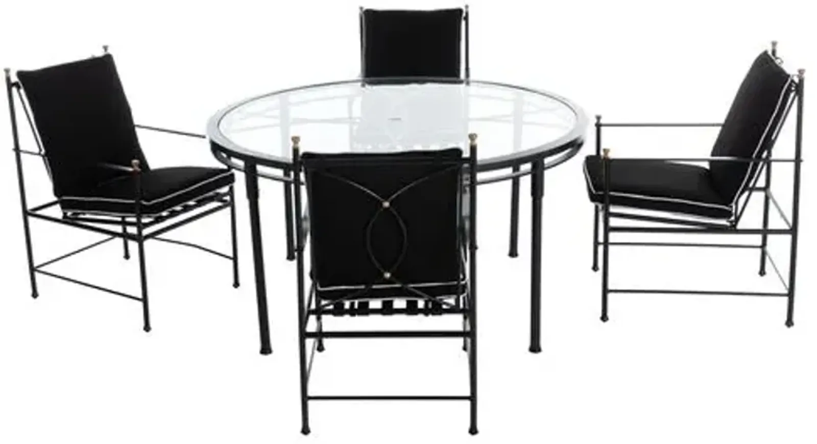 Frances 5-Pc Round Outdoor Dining Set - Black/White Welt